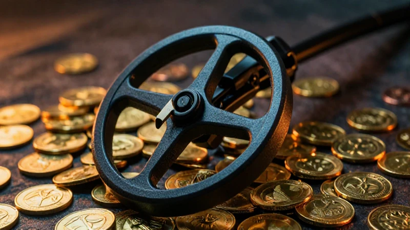 Cazador de tesoros, monedas doradas, luz cinematográfica