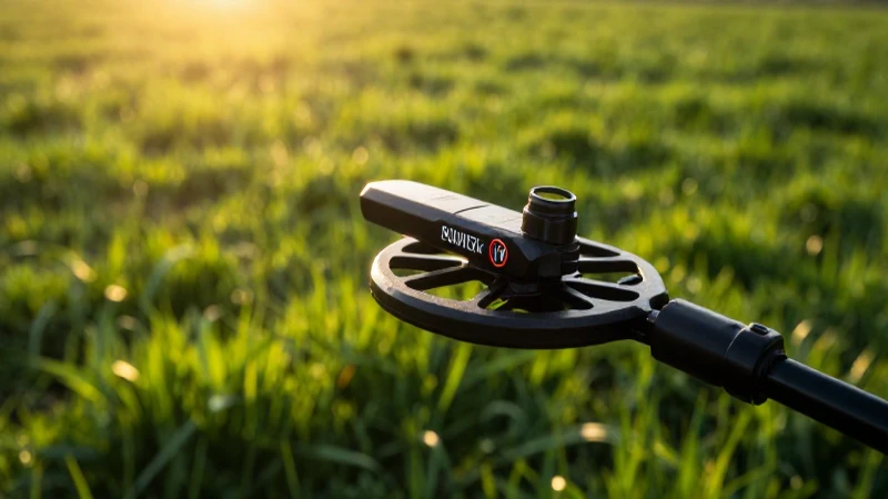 Detector busca tesoros en prado vibrante