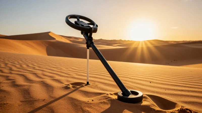 Detector de metales en paisaje dorado y vibrante