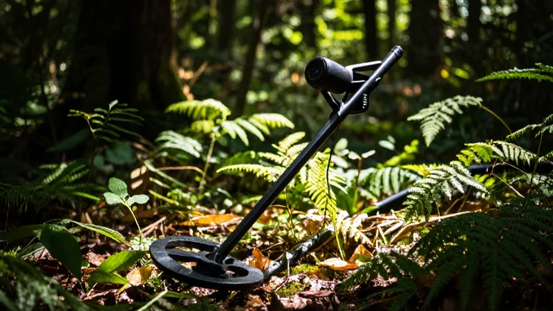 Detector de metales en bosque vibrante y dramático