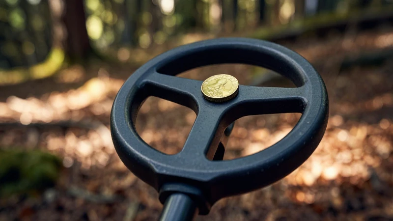 Moneda de oro resalta en bosque soleado