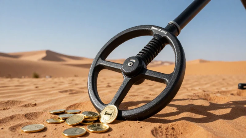 Detector registra monedas doradas en desierto