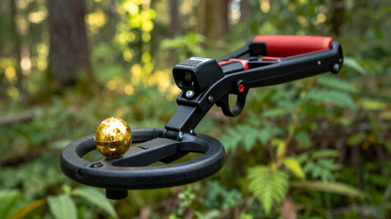 Detector de oro en exuberante bosque