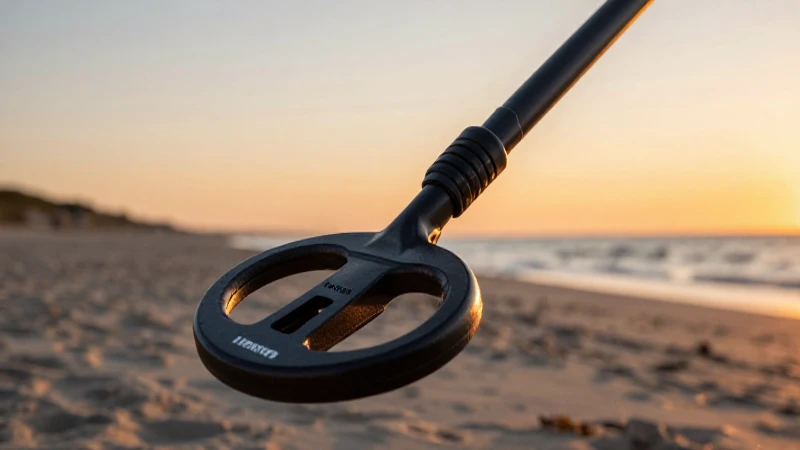 Detector metálico en la playa al atardecer