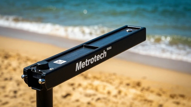 Detector metálico en playa arenosa vibrante