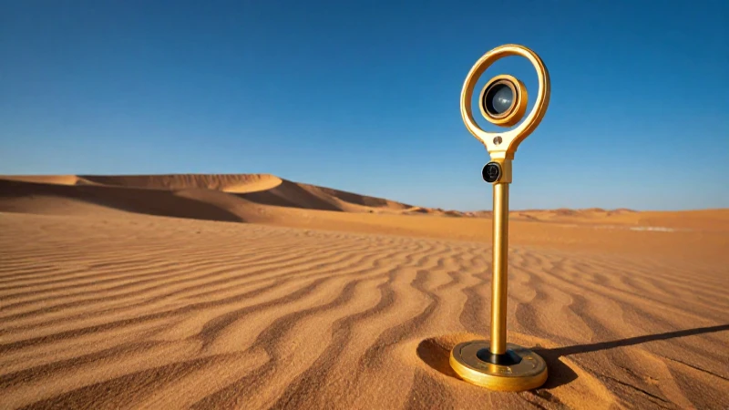 Detector en desierto, imagen cinematográfica vibrante