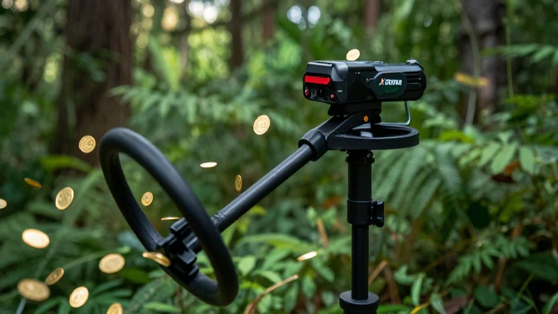 Detector registra monedas doradas en bosque