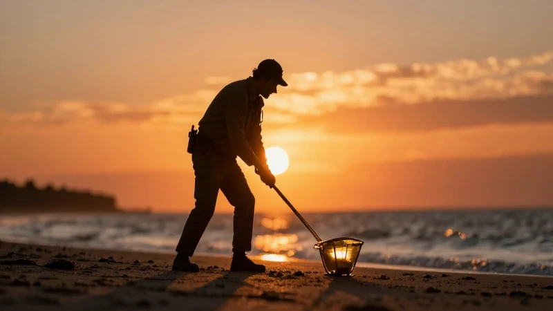 Prospector busca oro al atardecer, dramático y cinematográfico