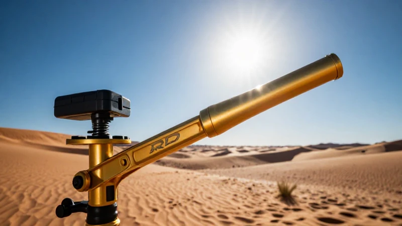 Detector de oro en paisaje desértico vibrante