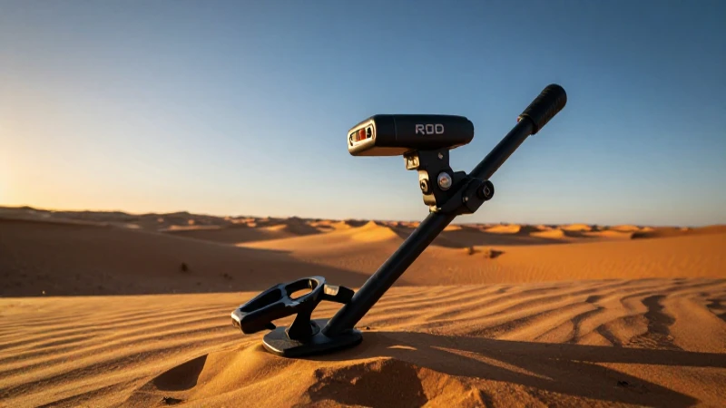 Detector de metales en paisaje desértico dorado