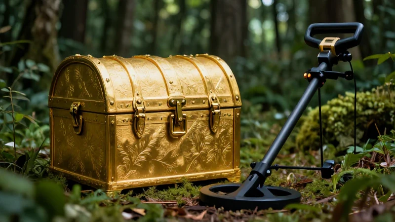 Dónde puedo comprar un detector de metales Fortune Apolo 5 Tesoro dorado en bosque con luz dramática