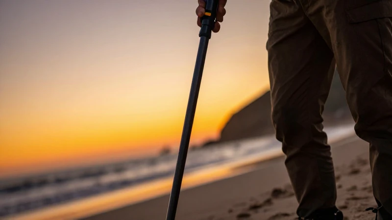 Detecta oro en la playa al atardecer