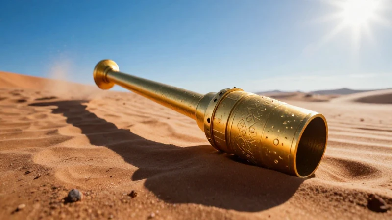 Detector dorado en paisaje desértico cinematográfico