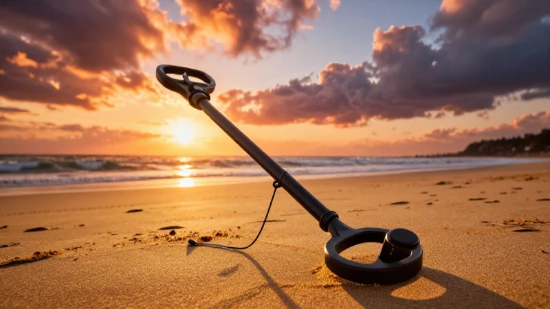 Detecta oro en la playa al atardecer