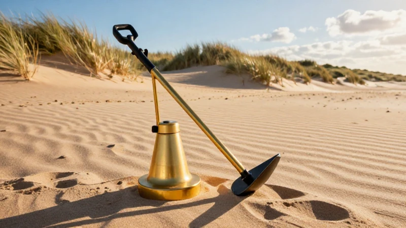Detector de metales en playa realista y vibrante
