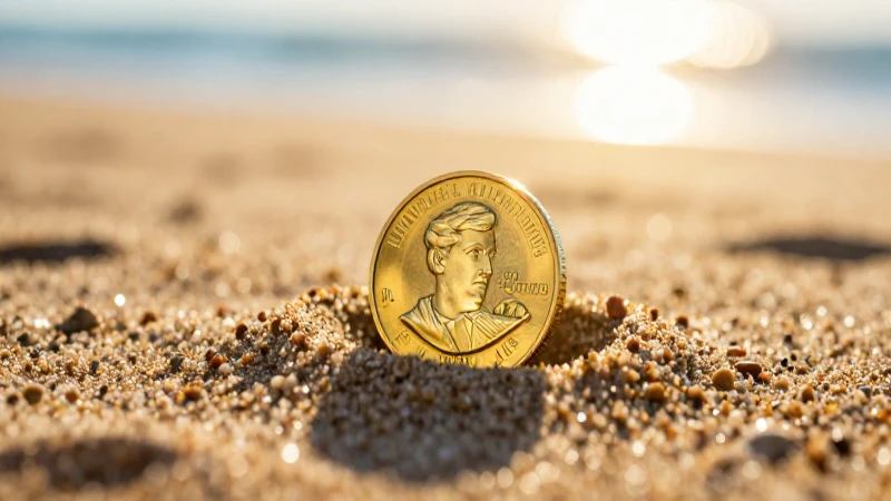 Moneda dorada sepulta bajo luz dramática
