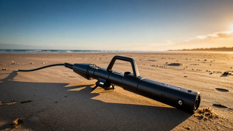 Detector de metales en playa dorada cinematográfica