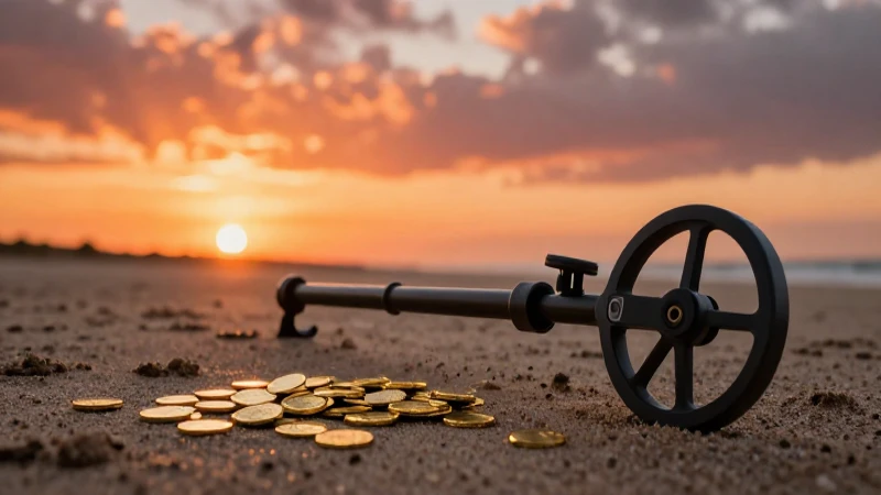 Cazador recompensas encuentra monedas doradas al atardecer