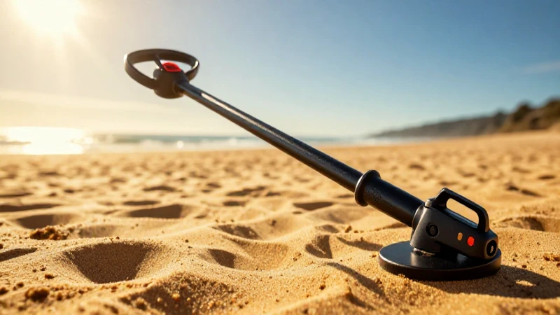Detector de metales en playa dorada dramática