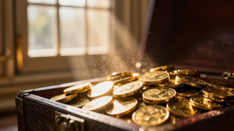 Cofre dorado en luz cálida y artística