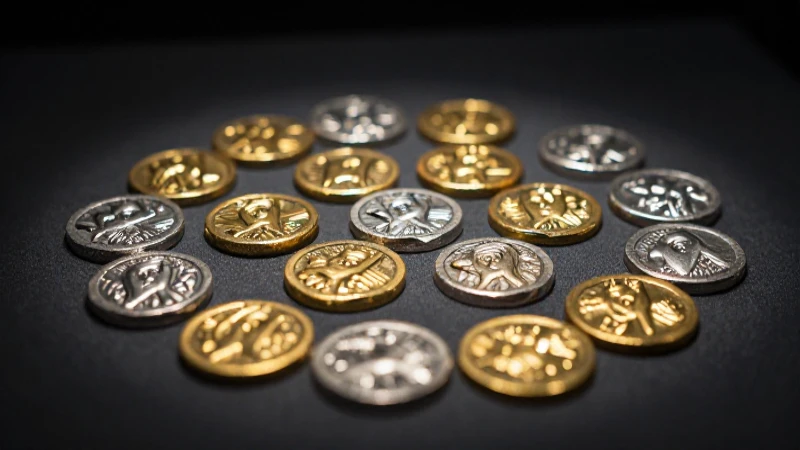 Monedas antiguas exhibidas en primer plano brillante