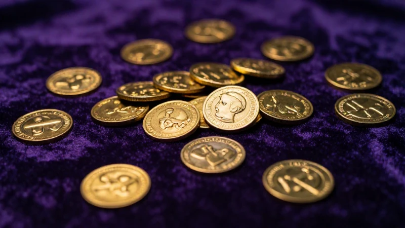 Monedas antiguas resplandecen sobre terciopelo dramático