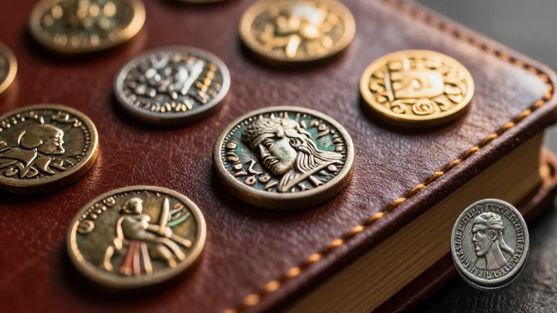 Monedas antiguas destacadas con iluminación cinematográfica cálida