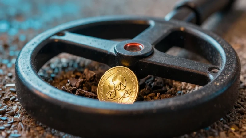 Detector revela moneda dorada brillante
