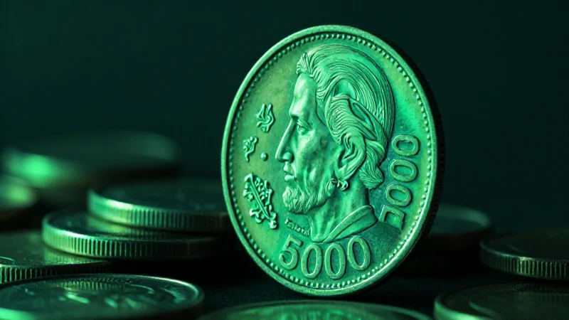 Moneda mexicana verde en primer plano destaca