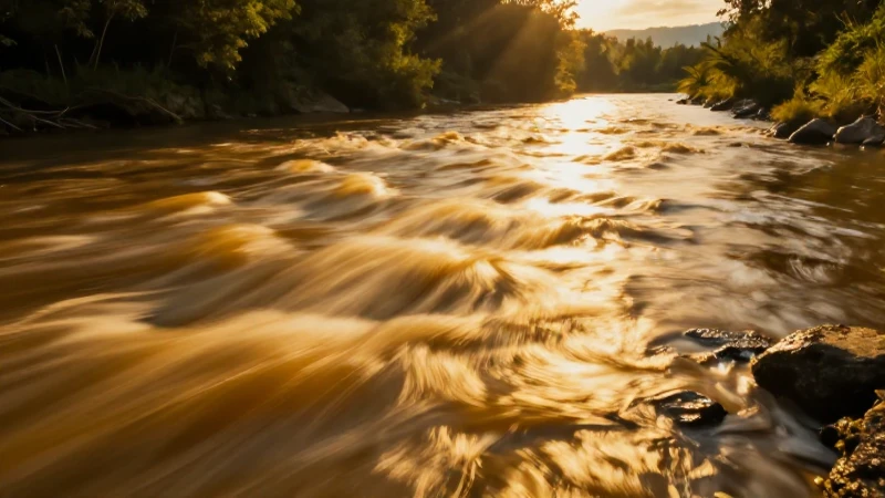 Paisaje dorado con extracción de oro cinematográfica