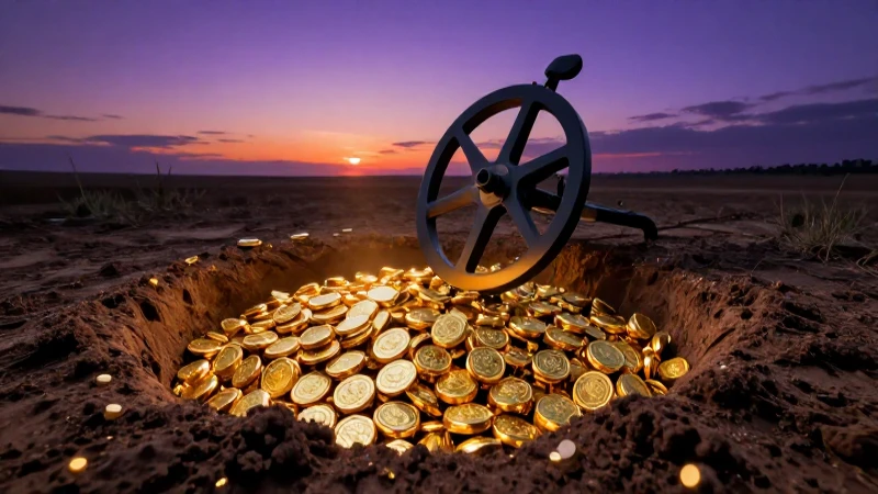 Tesoro dorado enterrado bajo luz dramática