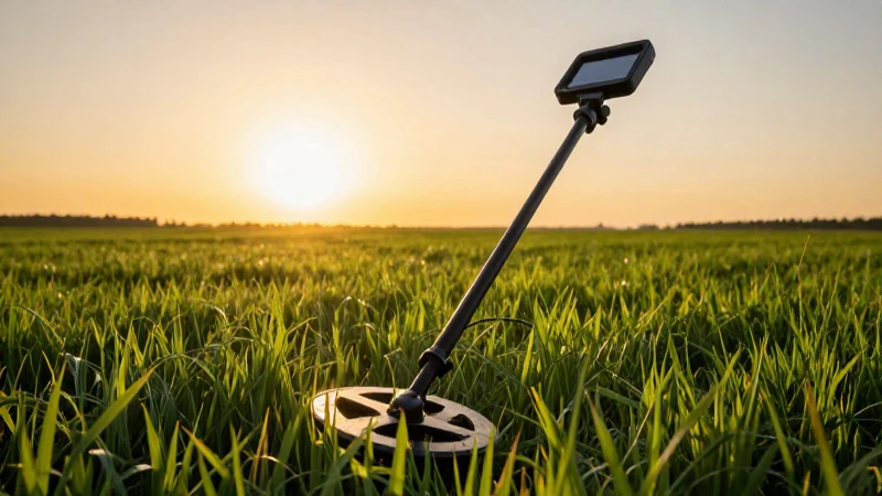 Atardecer dorado en campo con detector metálico