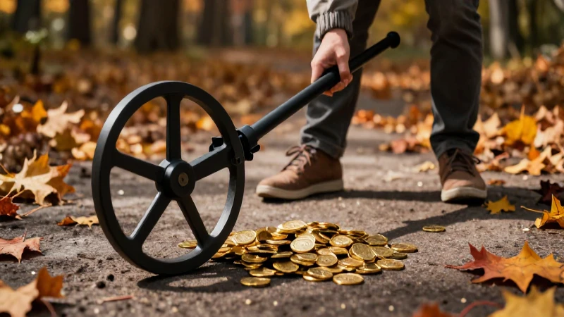 Dónde puedo encontrar un detector de metales en Bauhaus 4 Monedas doradas brillan bajo hojas otoñales