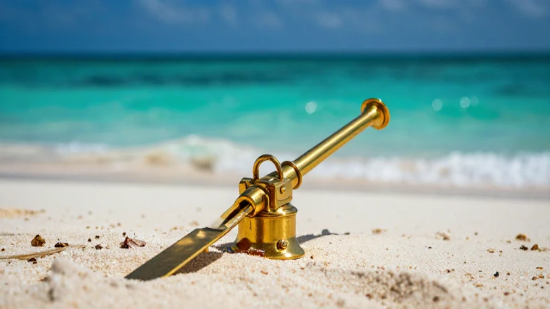 Detector dorado en playa, mar caribe turquesa