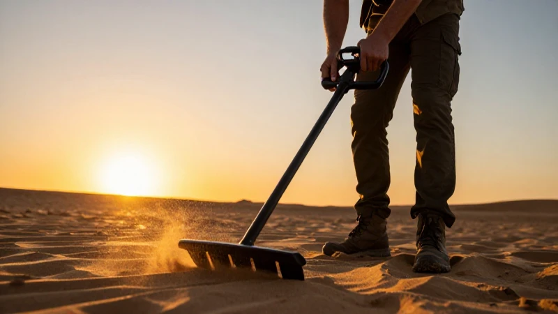 Cazador busca tesoros al atardecer dorado