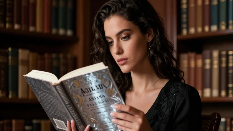 Dónde puedo encontrar un libro de acuña plata como cancha 7 Mujer hermosa lee en biblioteca, imagen impactante