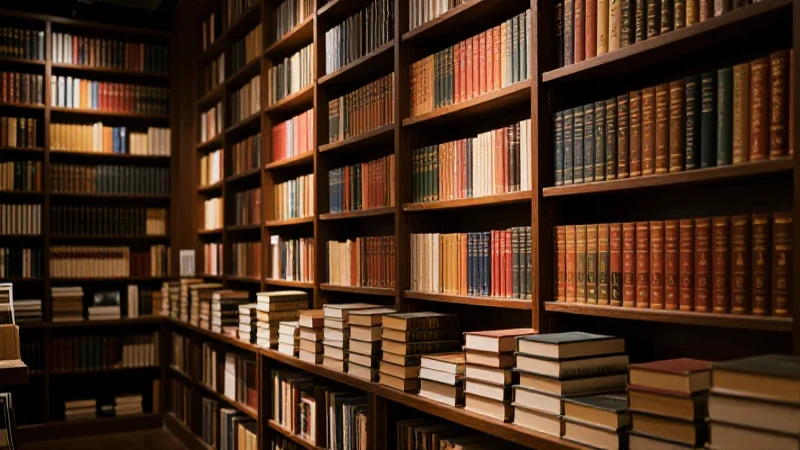 Librería antigua con ambiente cálido y elegante