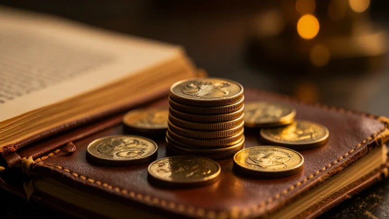 Monedas antiguas en libro, ambiente cálido y cinematográfico