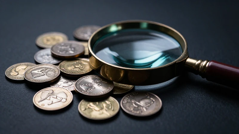 Monedas antiguas resaltadas bajo luz cinematográfica