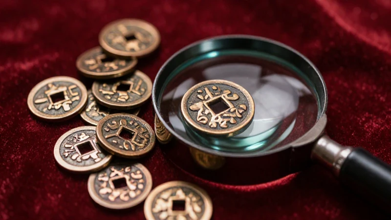 Monedas antiguas resplandecen en primer plano