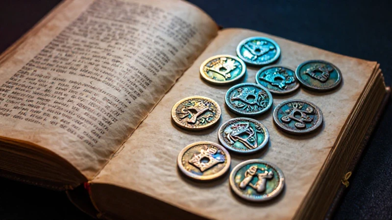 Monedas antiguas resaltadas con luz cinematográfica