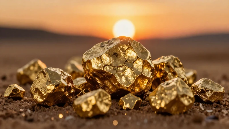Nuggets dorados relucen al atardecer del desierto