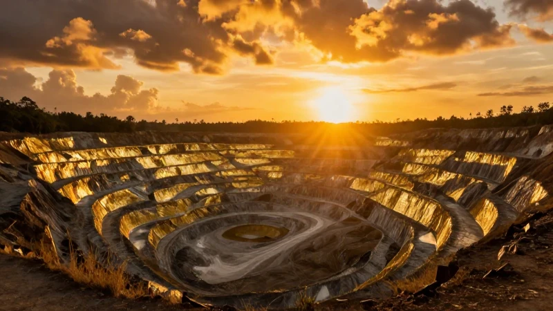 Atardecer dorado en mina venezolana impactante