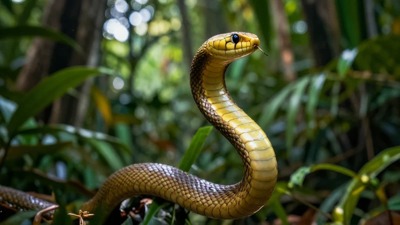 Serpiente dorada en jungla, imagen impactante