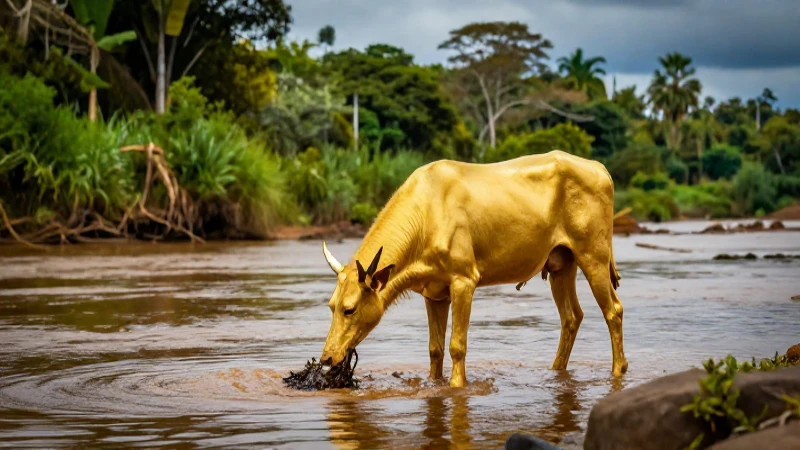 Prospecto busca oro en paisaje vibrante