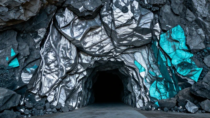 Entrada minera plateada, impactante y realista