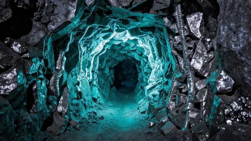 Entrada minera plateada con detalles hiperrealistas