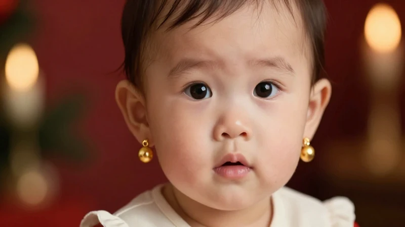 Niña adorable con aretes de ratón dorado