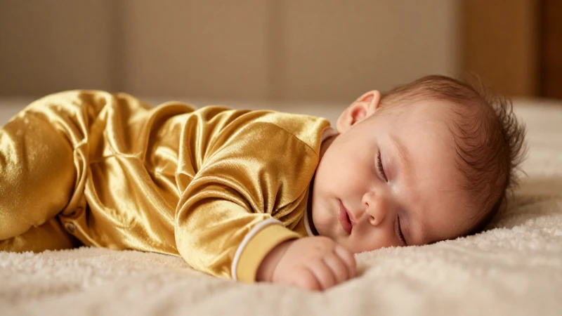 Bebé duerme plácidamente en pijama dorado