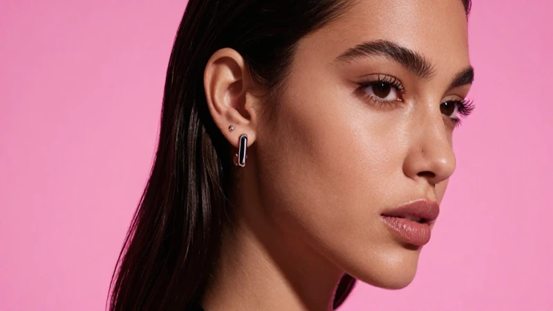 EAR PARTY SET: Elige entre 3 y 2 Hole Earring Sets Modernos 7 Retrato elegante con aretes modernos y rosa vibrante